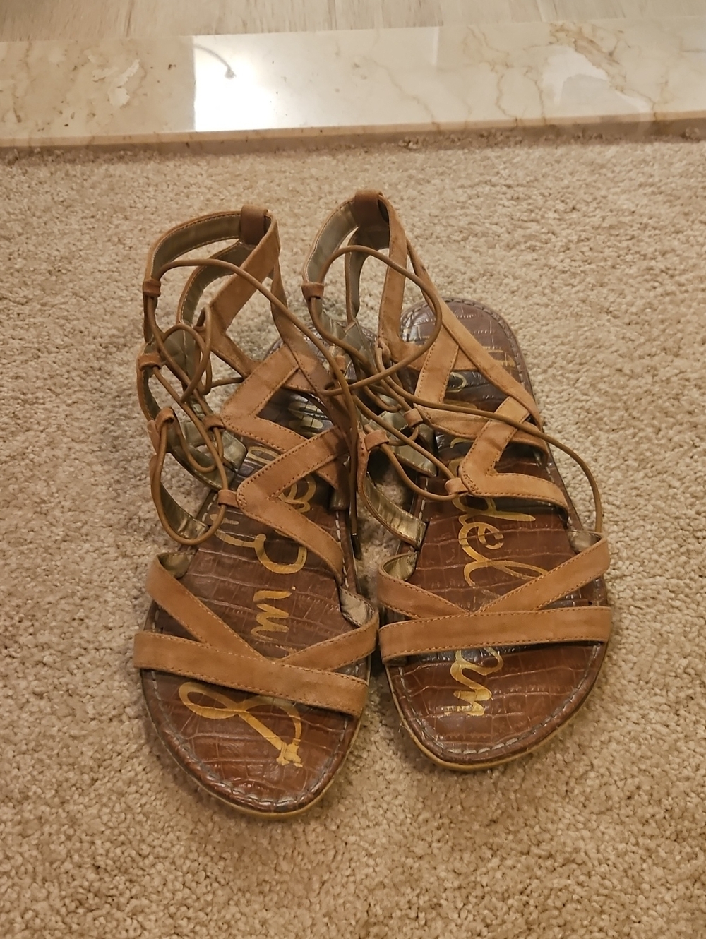 Sam Edelman Cognac Lace-Up Gladiator Sandals